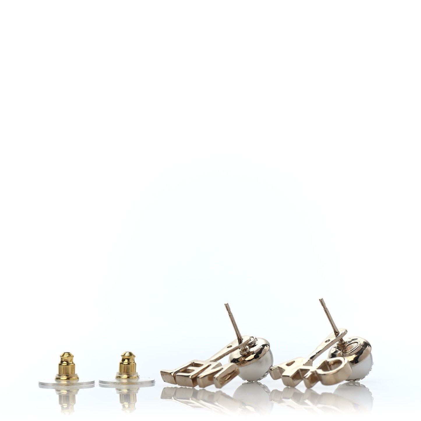 Pearl Crystal Logo Earrings Gold Pearly White