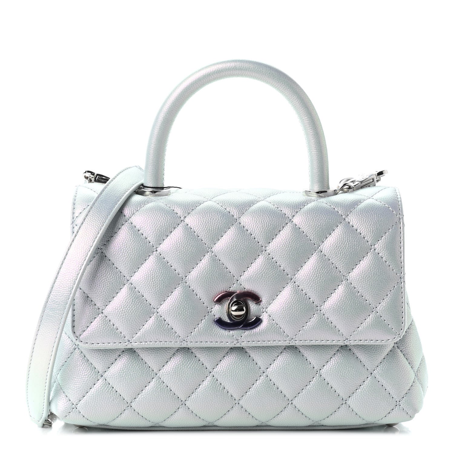 Chanel Iridescent Caviar Quilted Mini Coco Handle Flap Light Blue 1 of 9