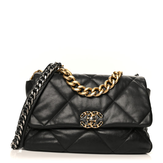 Goatskin Quilted Large Chanel 19 Flap Black