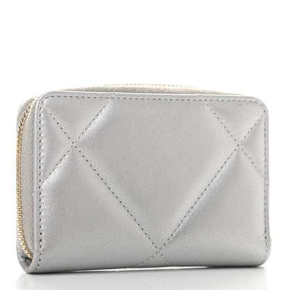 Chanel Metallic Goatskin Quilted Chanel 19 Zip Around Coin Purse Wallet Silver 3 of 8
