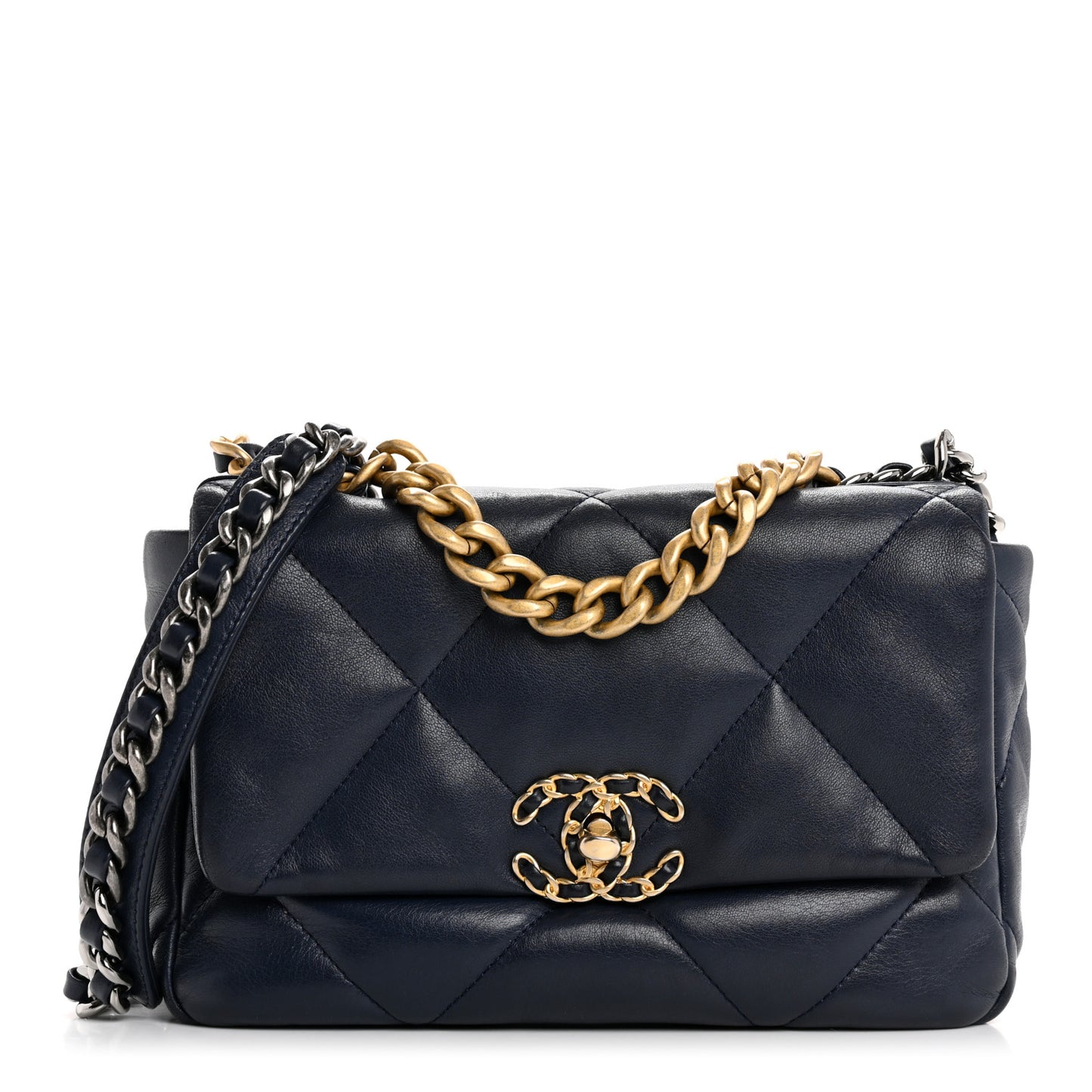 Goatskin Quilted Medium Chanel 19 Flap Navy Blue