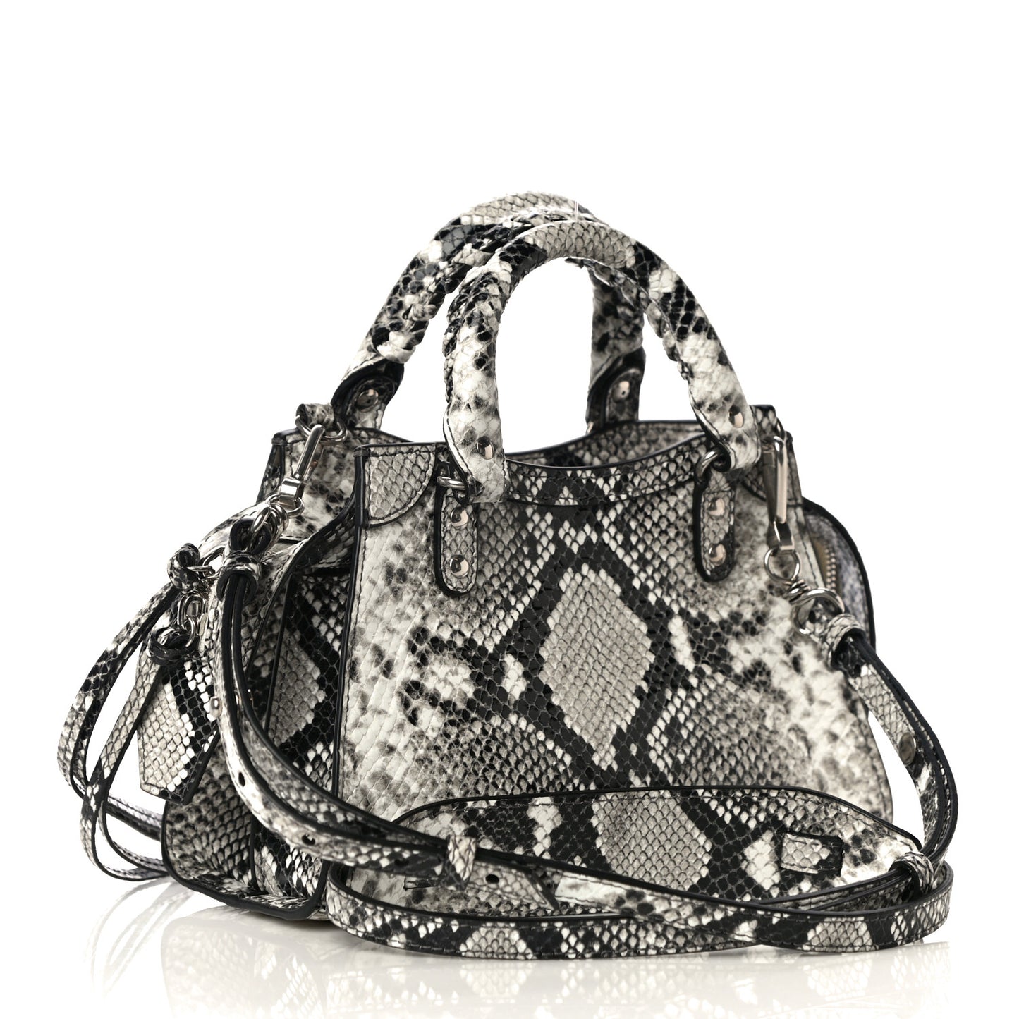 Grained Calfskin Snake Effect Neo Classic Silver Hardware Mini City Black White