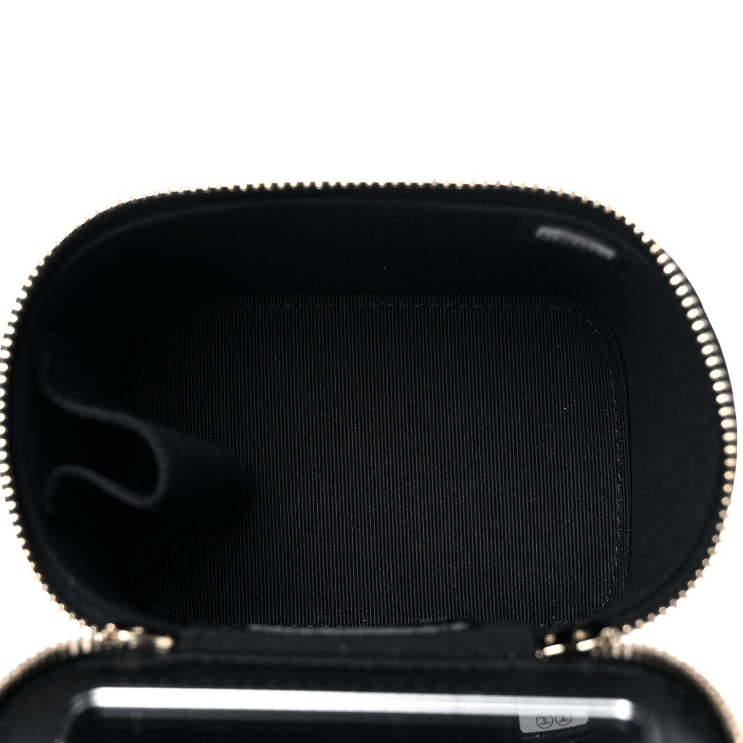 Lambskin Quilted Top Handle Mini Vanity Case With Chain Black