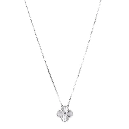 Van Cleef & Arpels 18K White Gold Diamond Guilloche Vintage Alhambra Pendant Necklace 1 of 6