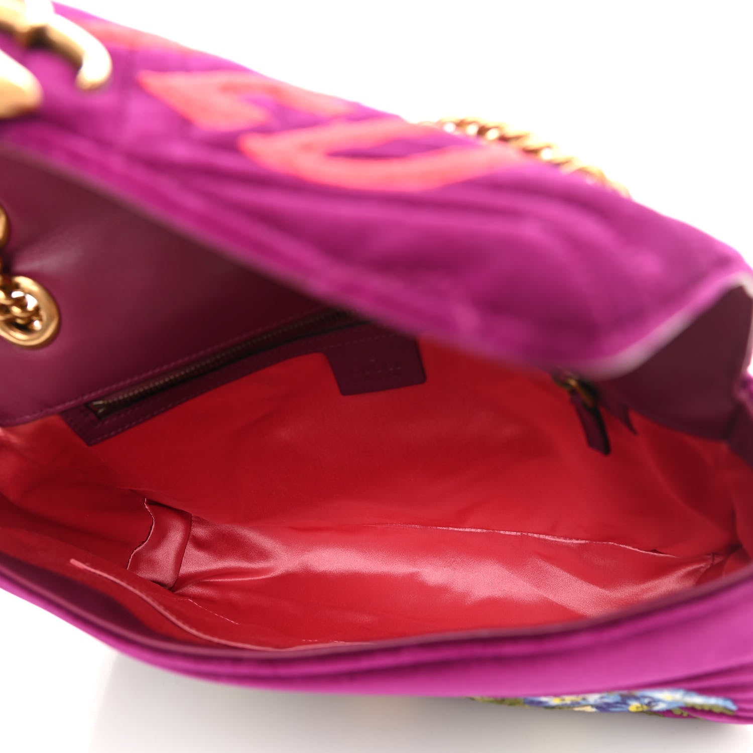 Gucci Velvet Matelasse Loved Embroidered Medium GG Marmont Shoulder Bag Fuchsia Violet Cyclamen 5 of 12
