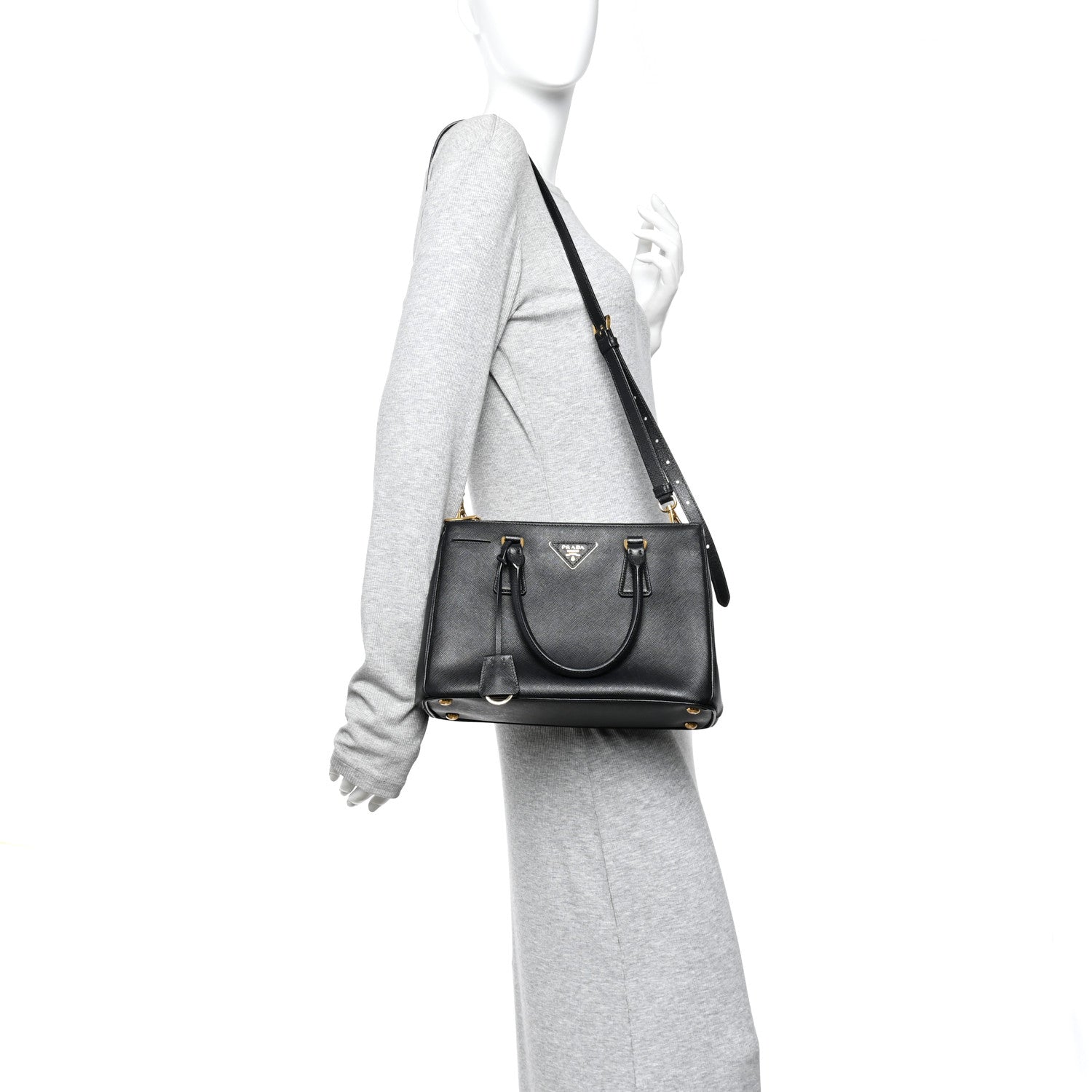Prada Saffiano Small Galleria Double Zip Tote Black 2 of 13