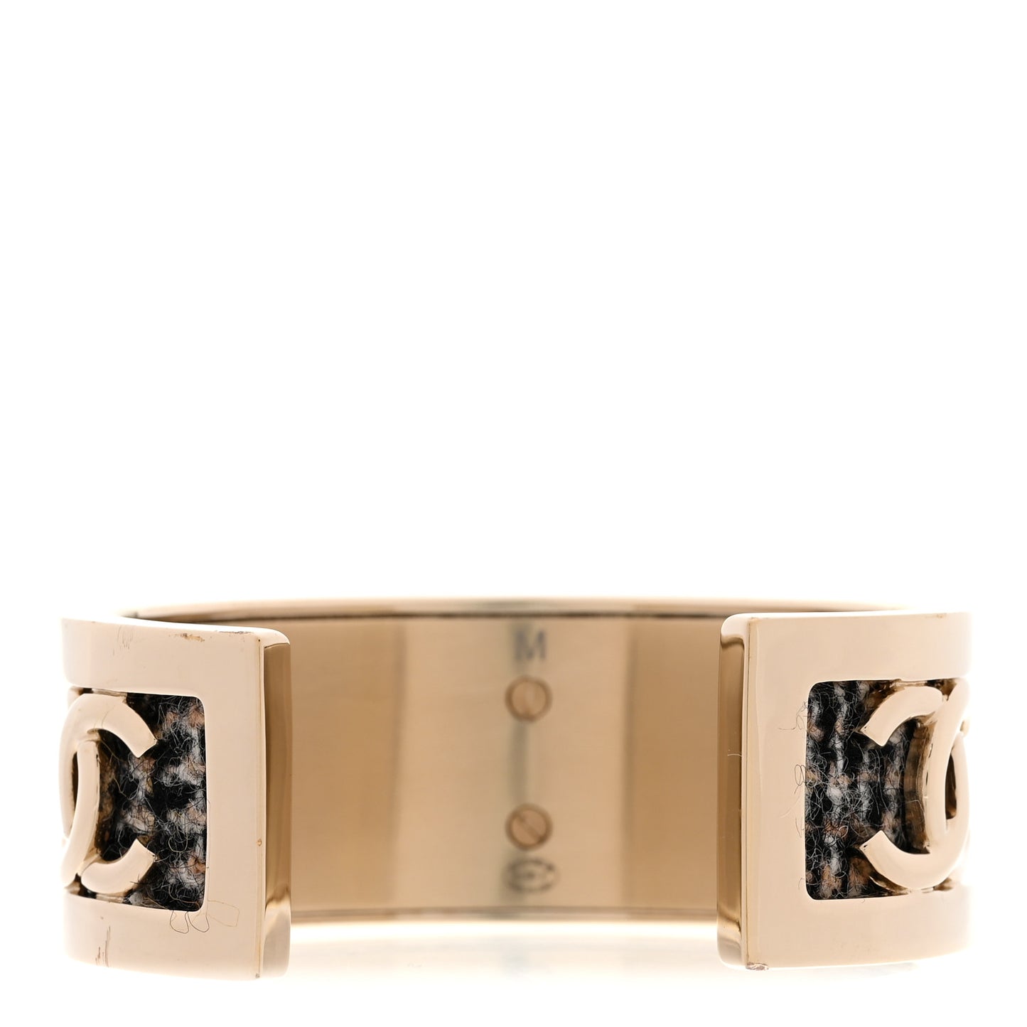 CC Tweed Cuff Bracelet M Gold Beige Black