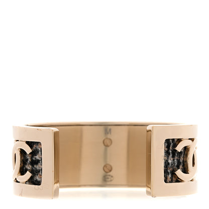 Chanel CC Tweed Cuff Bracelet M Gold Beige Black 3 of 6