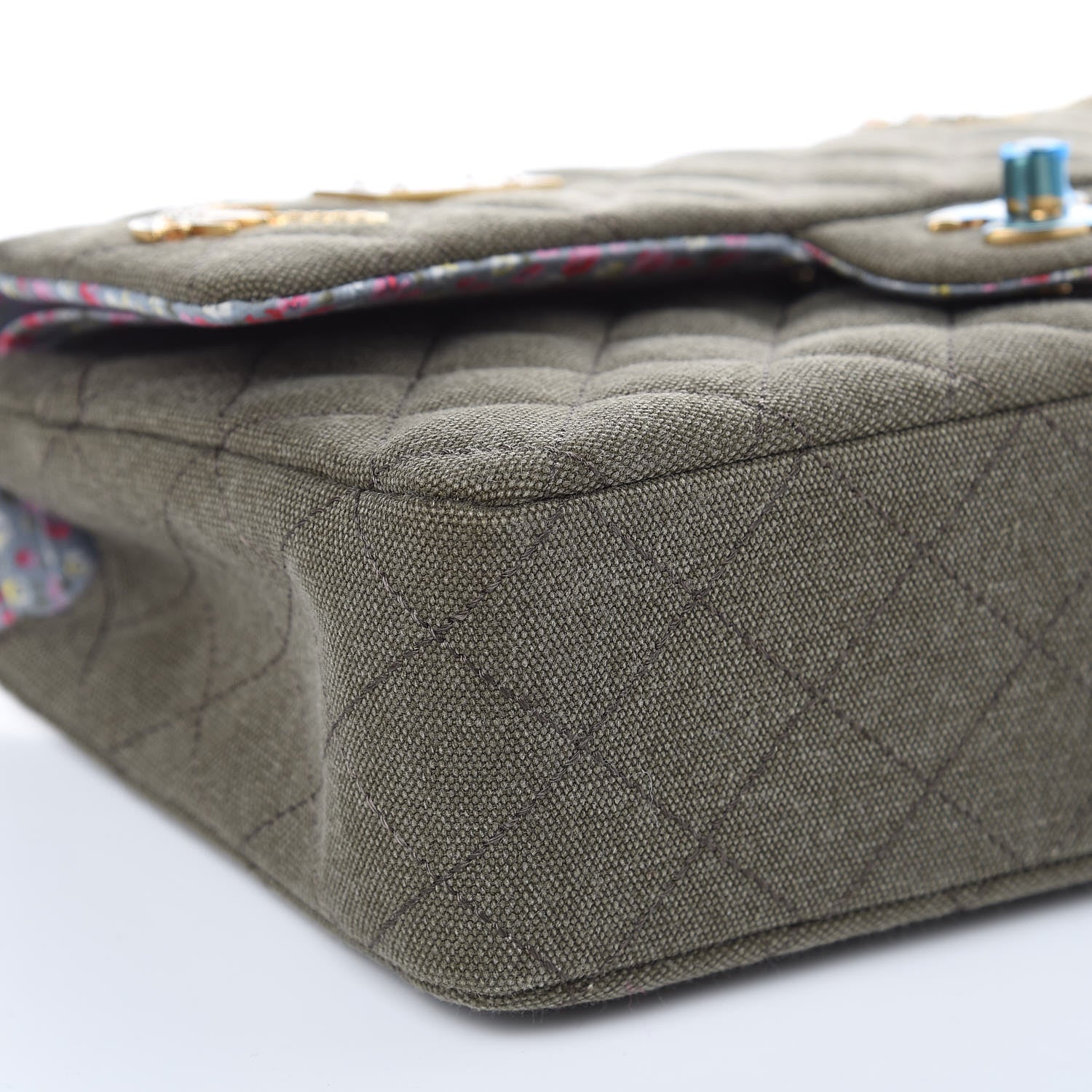 Chanel Toile Quilted Medium Cuba Double Flap Khaki 8 of 10