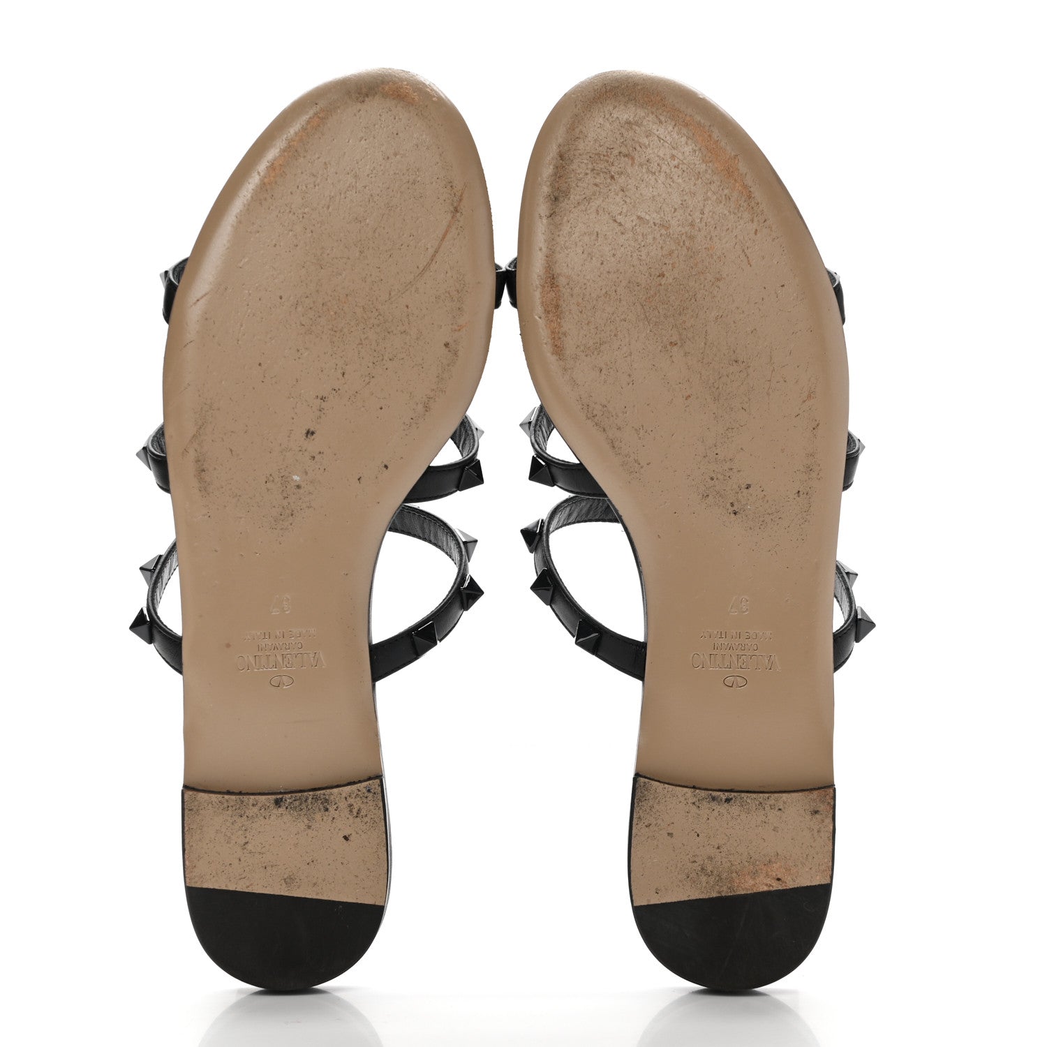 Valentino Garavani Nappa Monochrome Rockstud Caged Flat Slide Sandals 37 Black 5 of 13