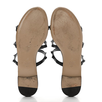 Valentino Garavani Nappa Monochrome Rockstud Caged Flat Slide Sandals 37 Black 5 of 13