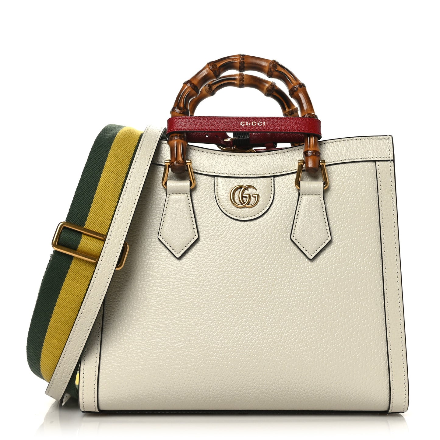 Textured Dollar Calfskin Web Small Diana Tote Bag Mystic White