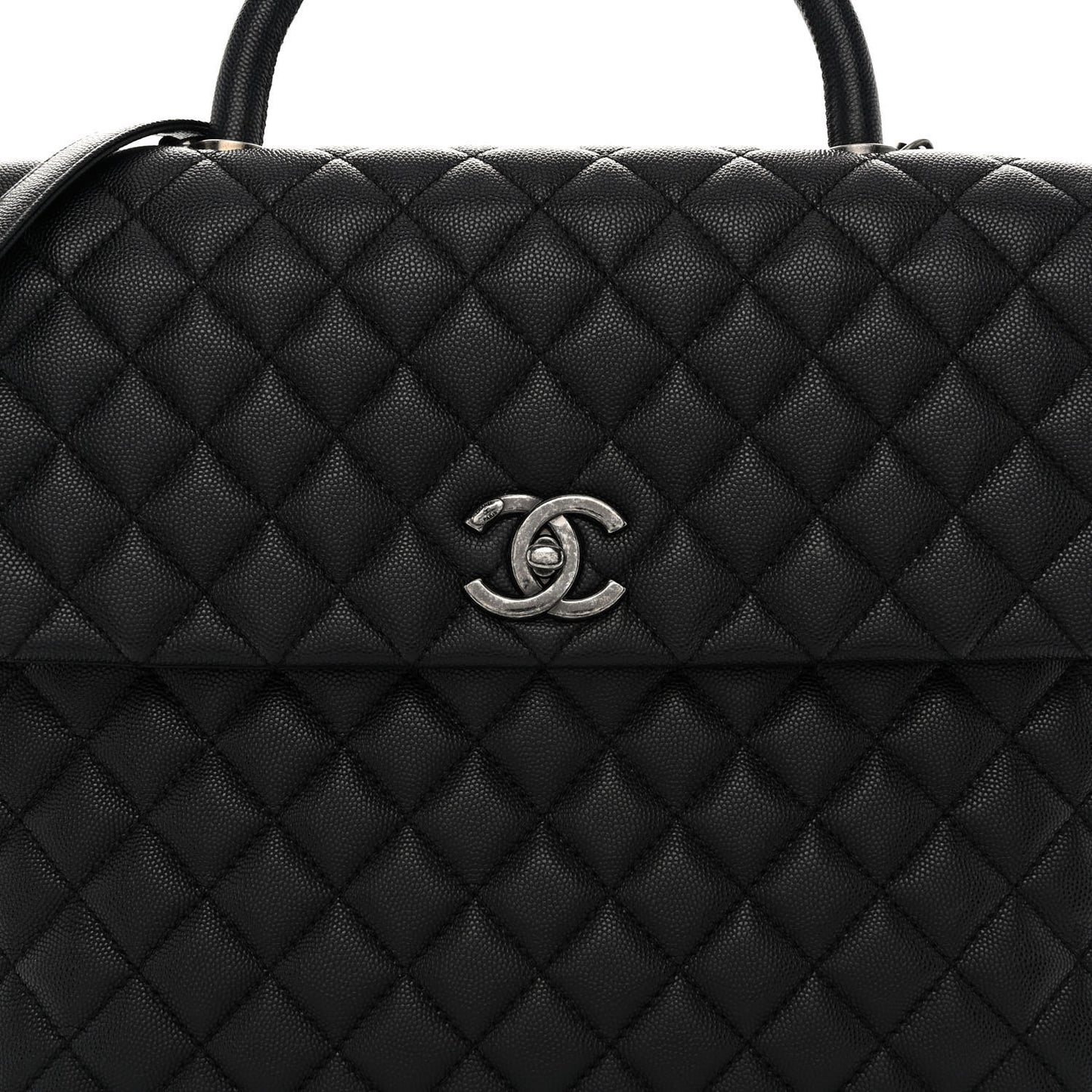 Caviar Quilted Large Coco Handle Flap Black