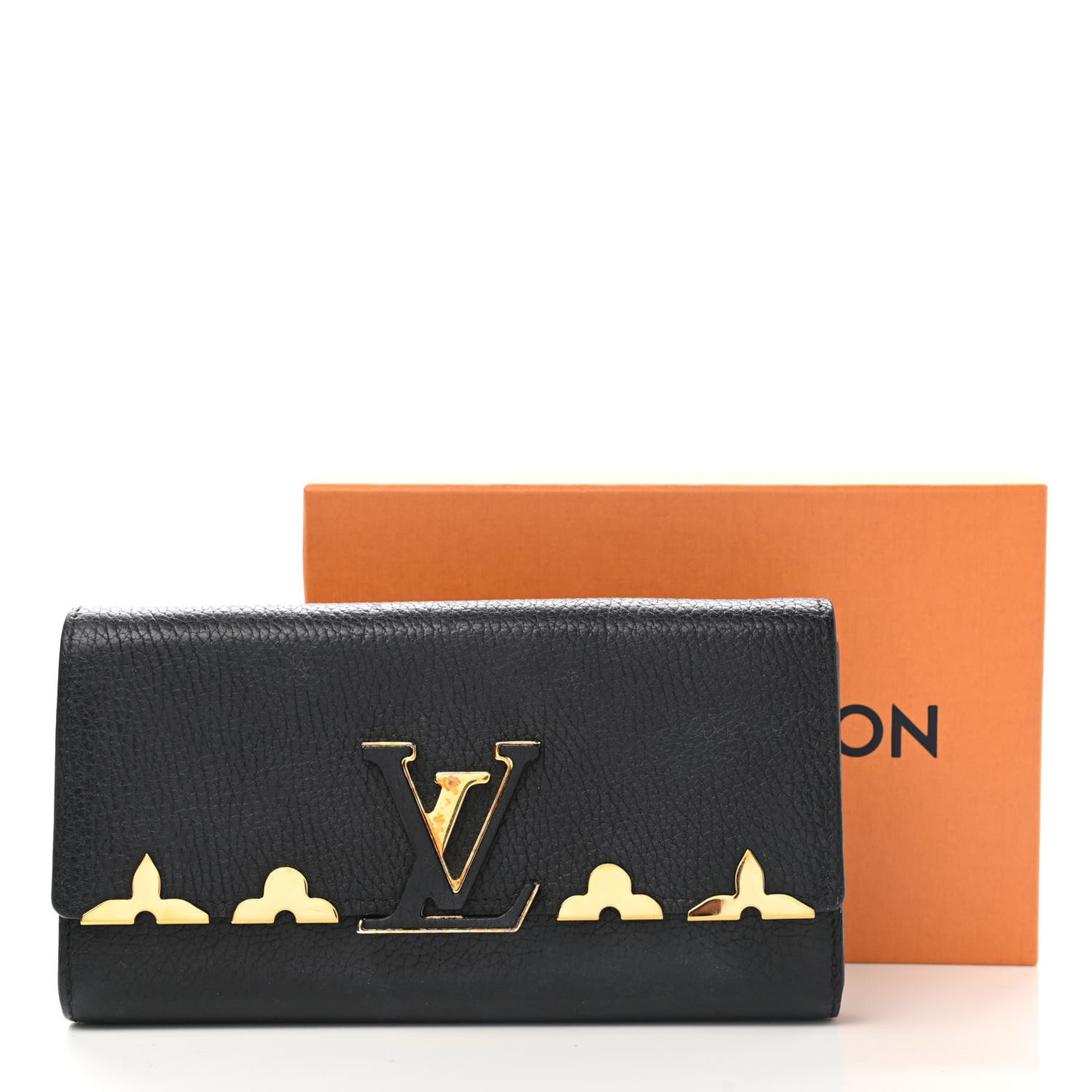 Taurillon Embellished Capucines Long Wallet Black