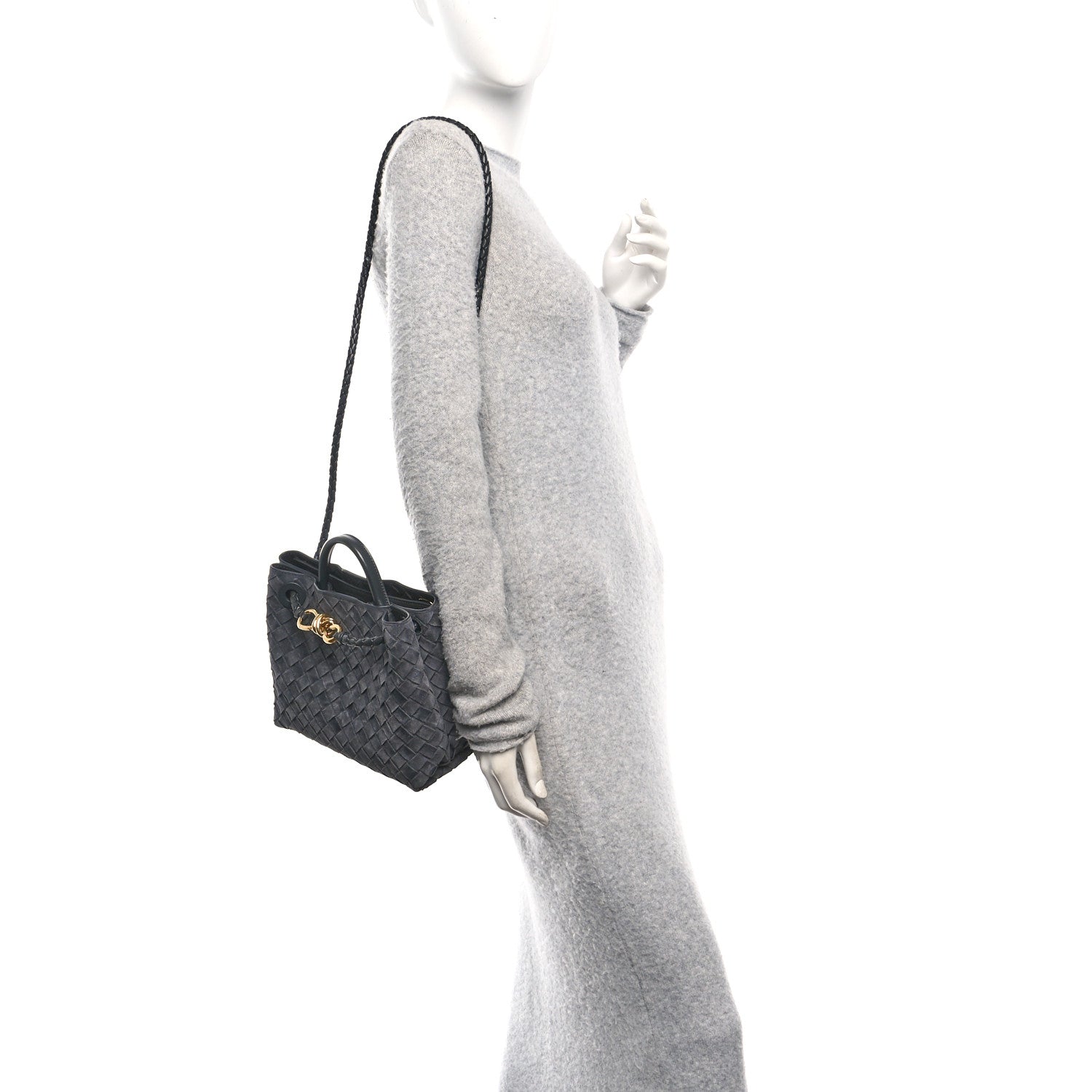 Bottega Veneta Suede Intrecciato Small Andiamo Shoulder Bag Graphite 2 of 10