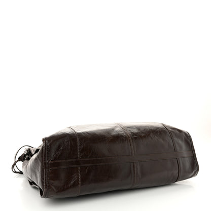 Prada Glossy Calfskin Triangle Extra Large Bonnie Shoulder Bag Dark Brown 4 of 10