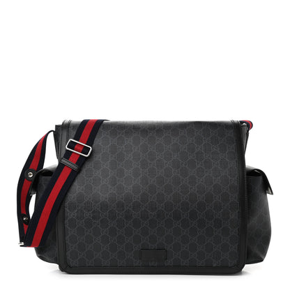 Gucci GG Supreme Monogram Web Messenger Diaper Bag Black Grey 1 of 16