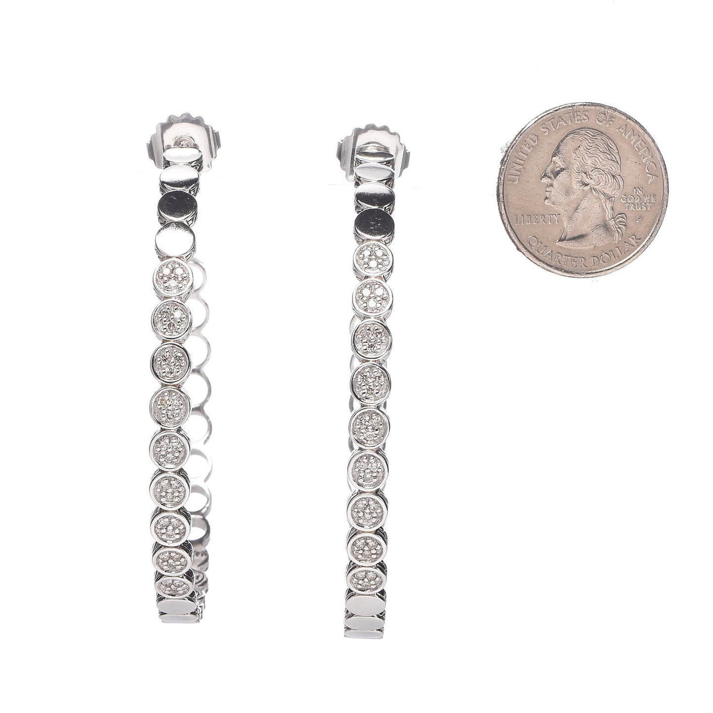 Sterling Silver Diamond 71mm Dot Hoop Earrings