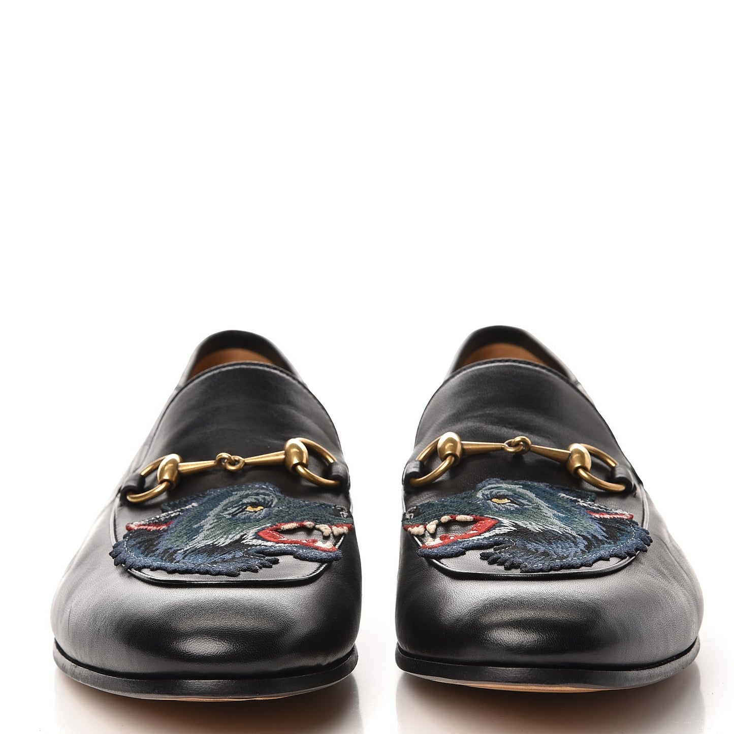 Lambskin Wolf Embroidered Mens Brixton Horsebit Loafers 11 Black