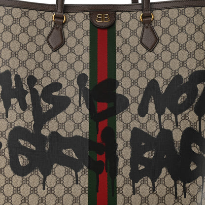 Gucci X BALENCIAGA BB Supreme Monogram Web Graffiti Large Ophidia Shopping Tote Beige New Acero 8 of 10