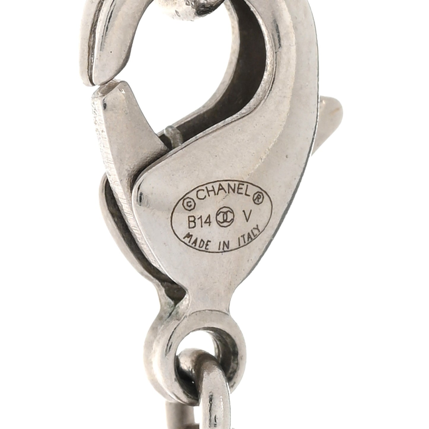 Crystal Pearl Twisted CC Drop Necklace Silver