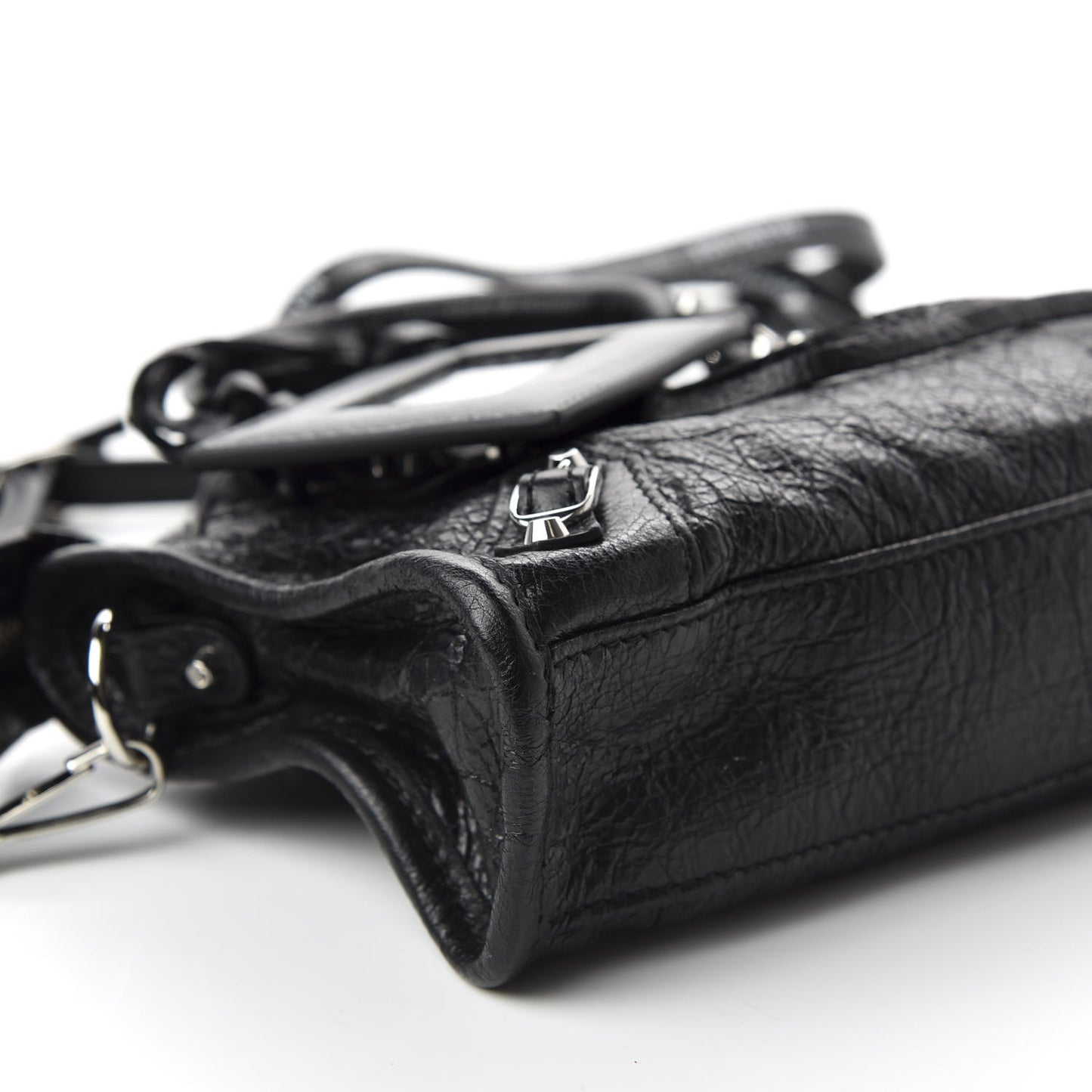 Agneau Classic Silver Hardware Nano City Logo Strap Black White