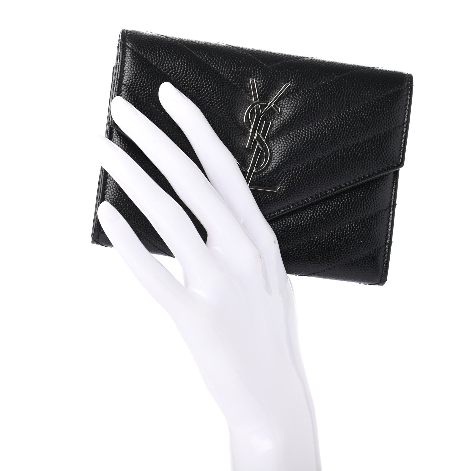 Saint Laurent Grain De Poudre Matelasse Chevron Small Monogram Passport Case Black 2 of 7