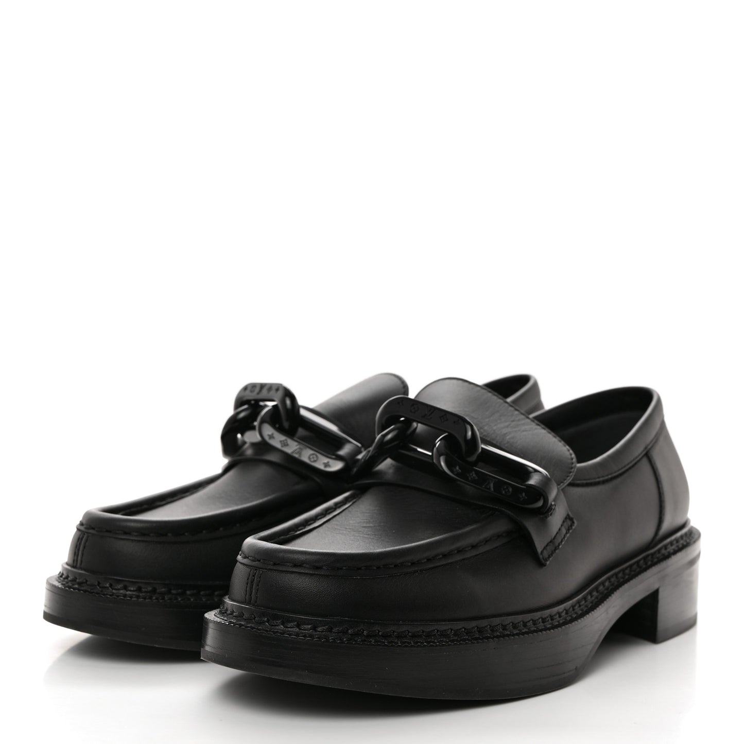 Calfskin Oversized Chain Academy Loafers 38 Black