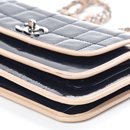 Chanel Patent Lambskin Medium Chocolate Bar Flap Navy Beige 7 of 15