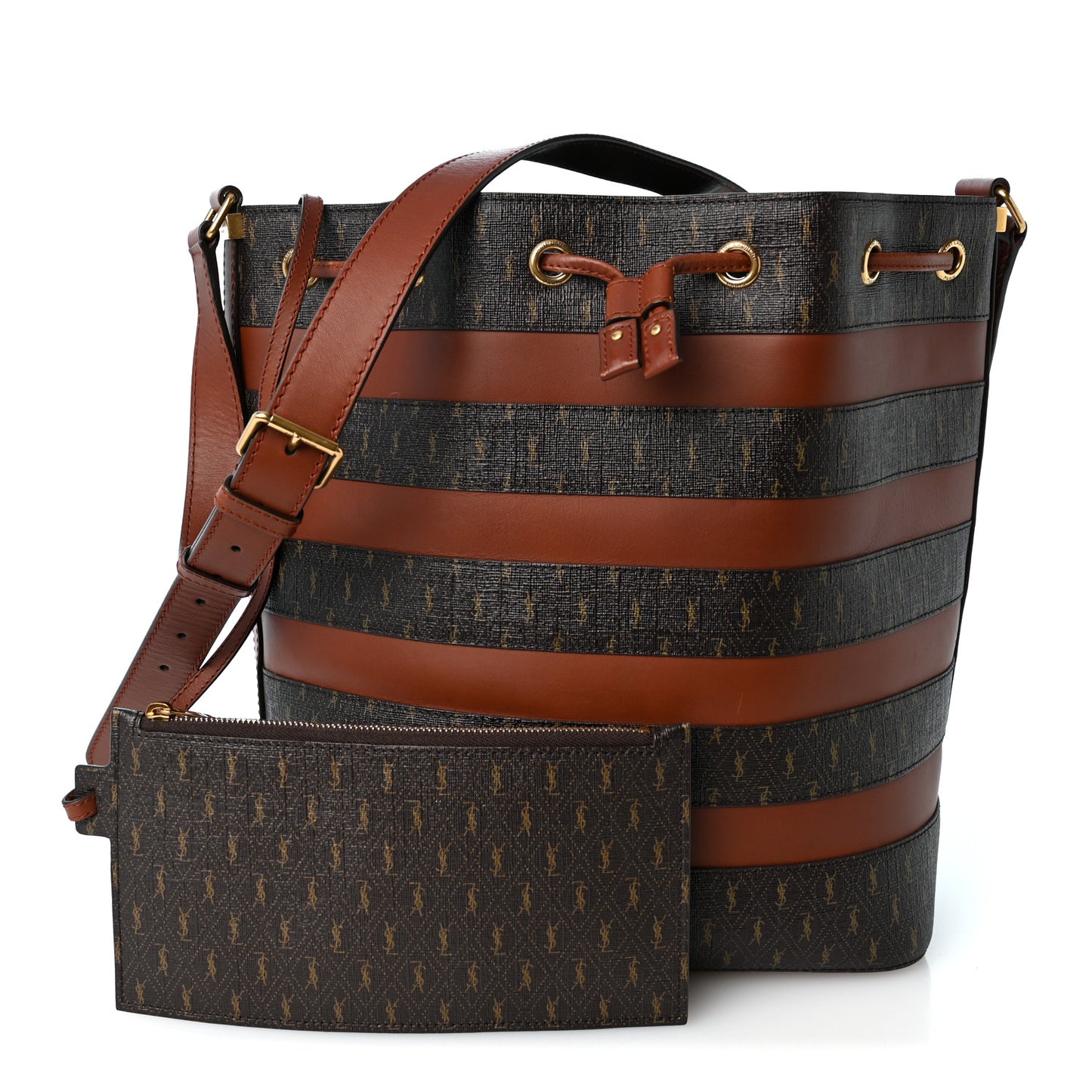 Canvas Smooth Calfskin Le Monogramme Striped Bucket Bag Brown