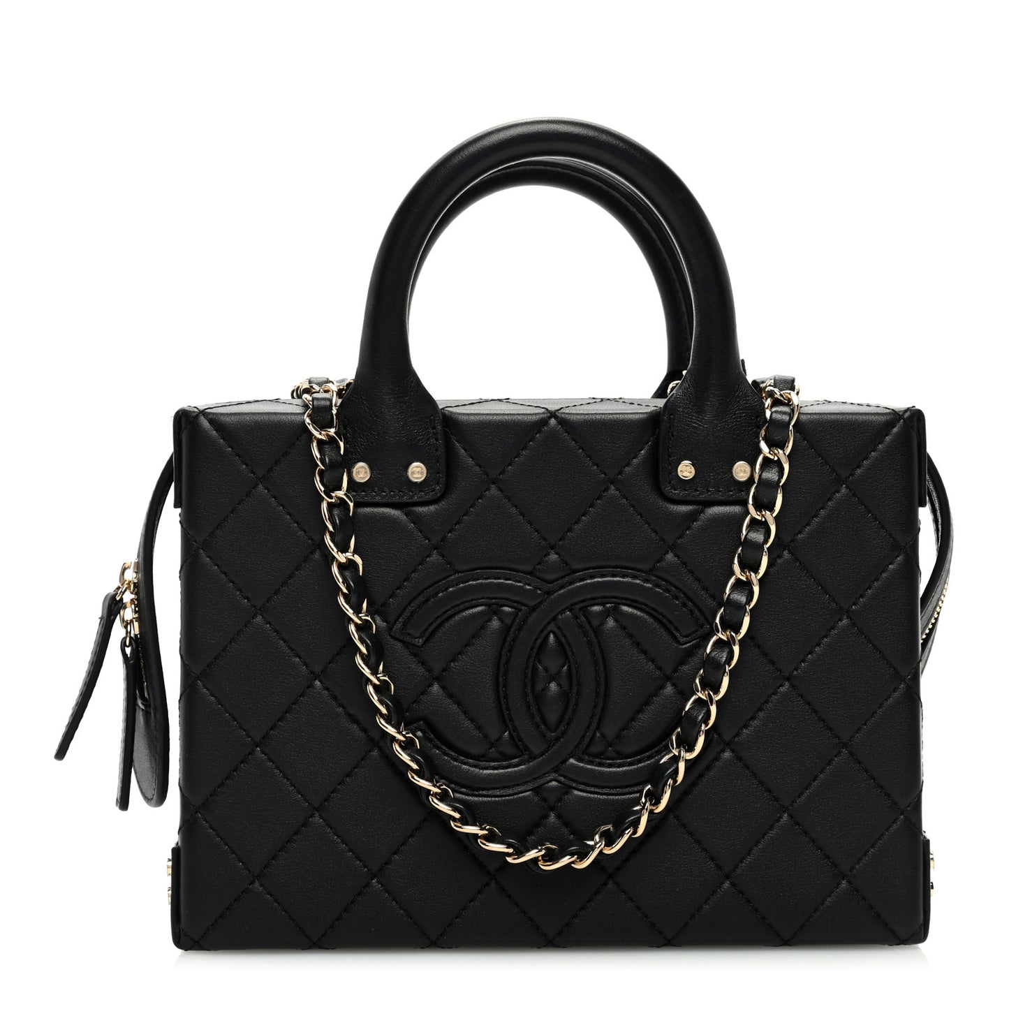 Calfskin Quilted Studded Square Vanity Case Black