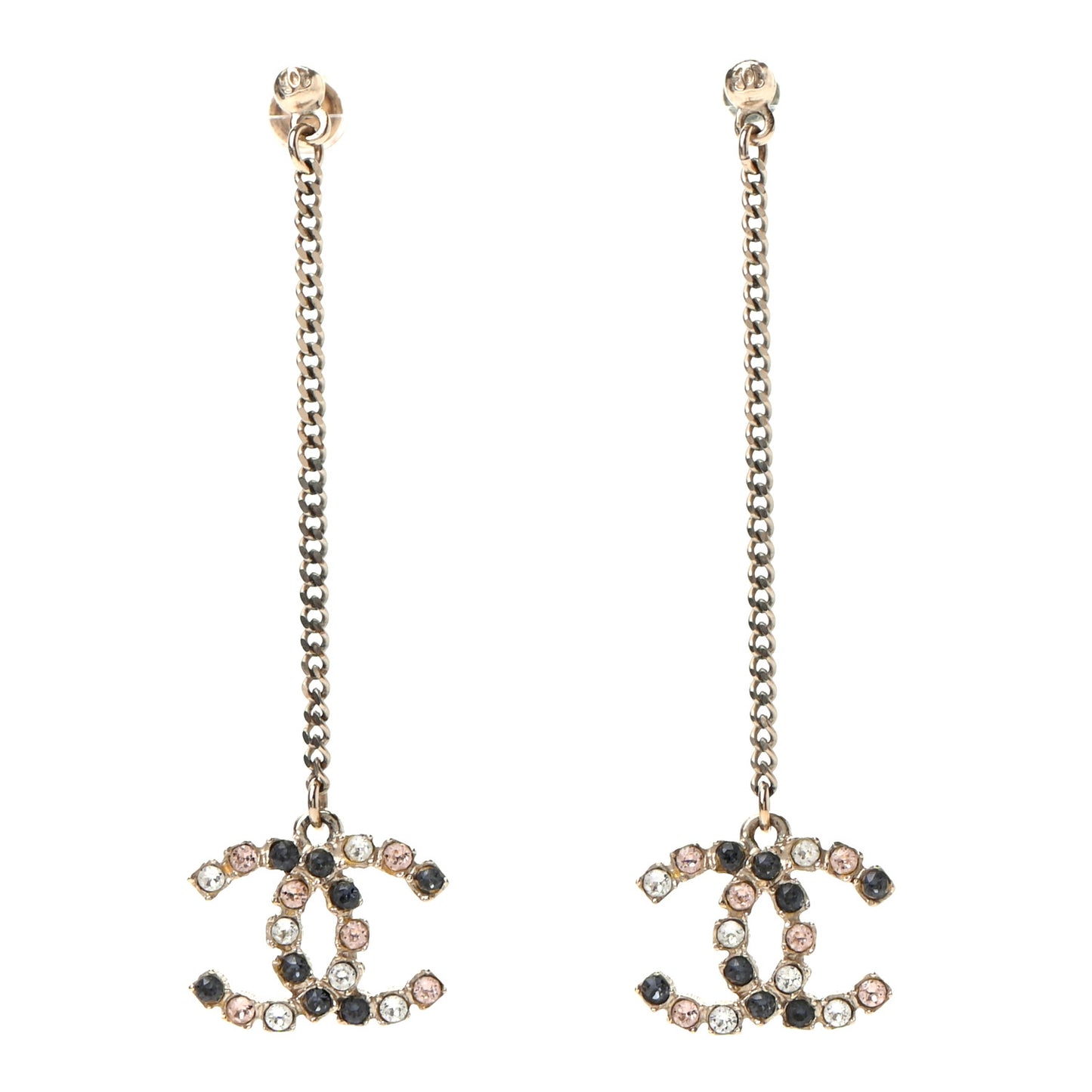Crystal CC Drop Earrings Gold Blue