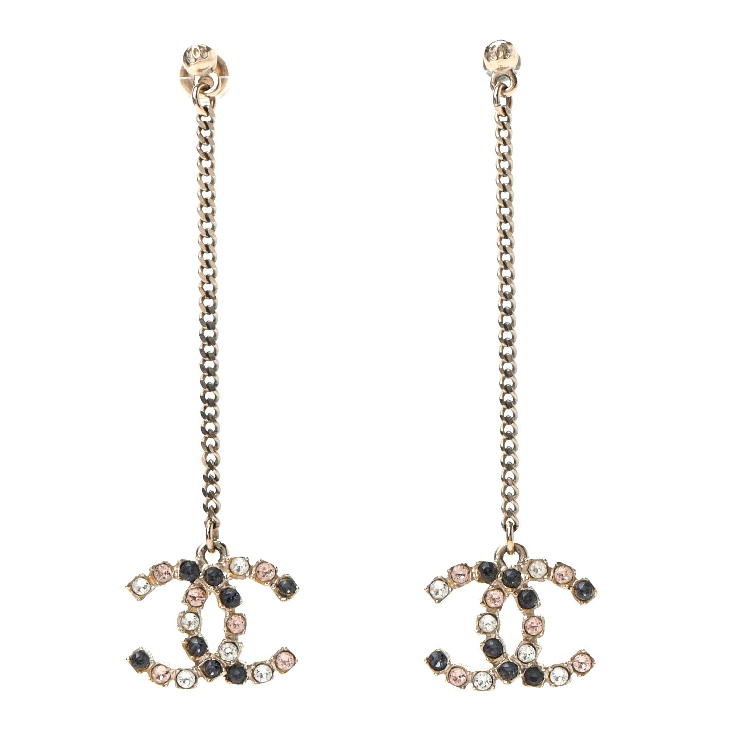 Chanel Crystal CC Drop Earrings Gold Blue 1 of 4
