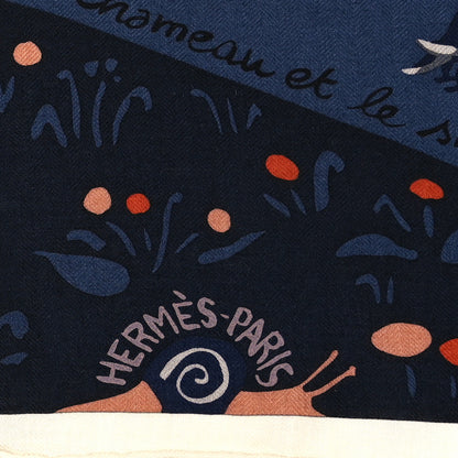 Hermes Cashmere Silk Le Livre D'Esope Shawl 140 Marine Vert Beige 2 of 3