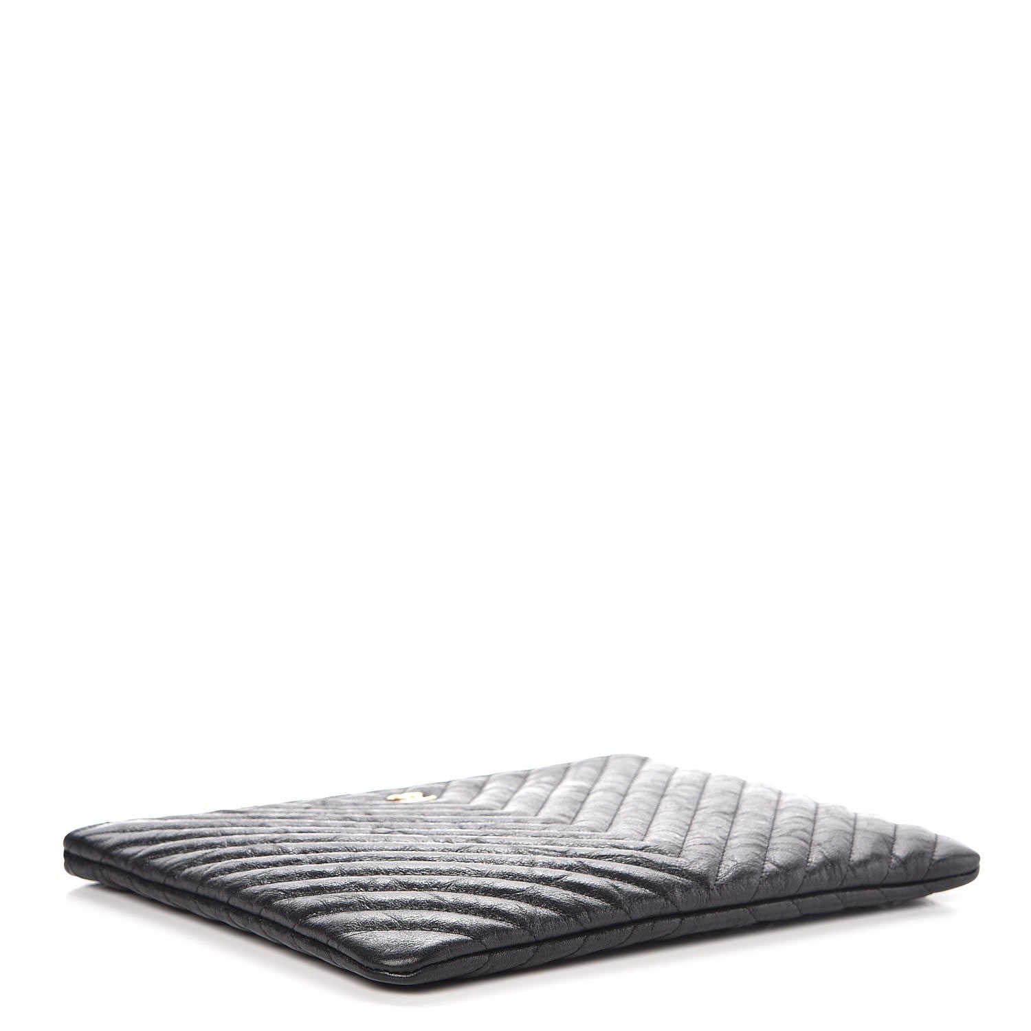 Chanel Crackled Calfskin Chevron Quilted Medium Cosmetic Case Black 4 of 8