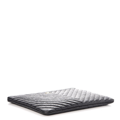 Chanel Crackled Calfskin Chevron Quilted Medium Cosmetic Case Black 4 of 8