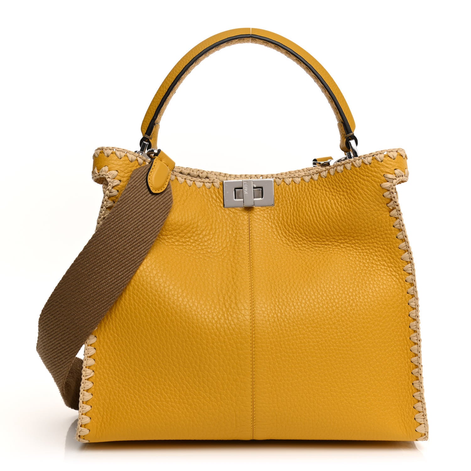 Fendi Cuoio Romano Selleria Raffia Bi-Color Woven Medium Peekaboo X-Lite Sunflower Paglia 2 of 25