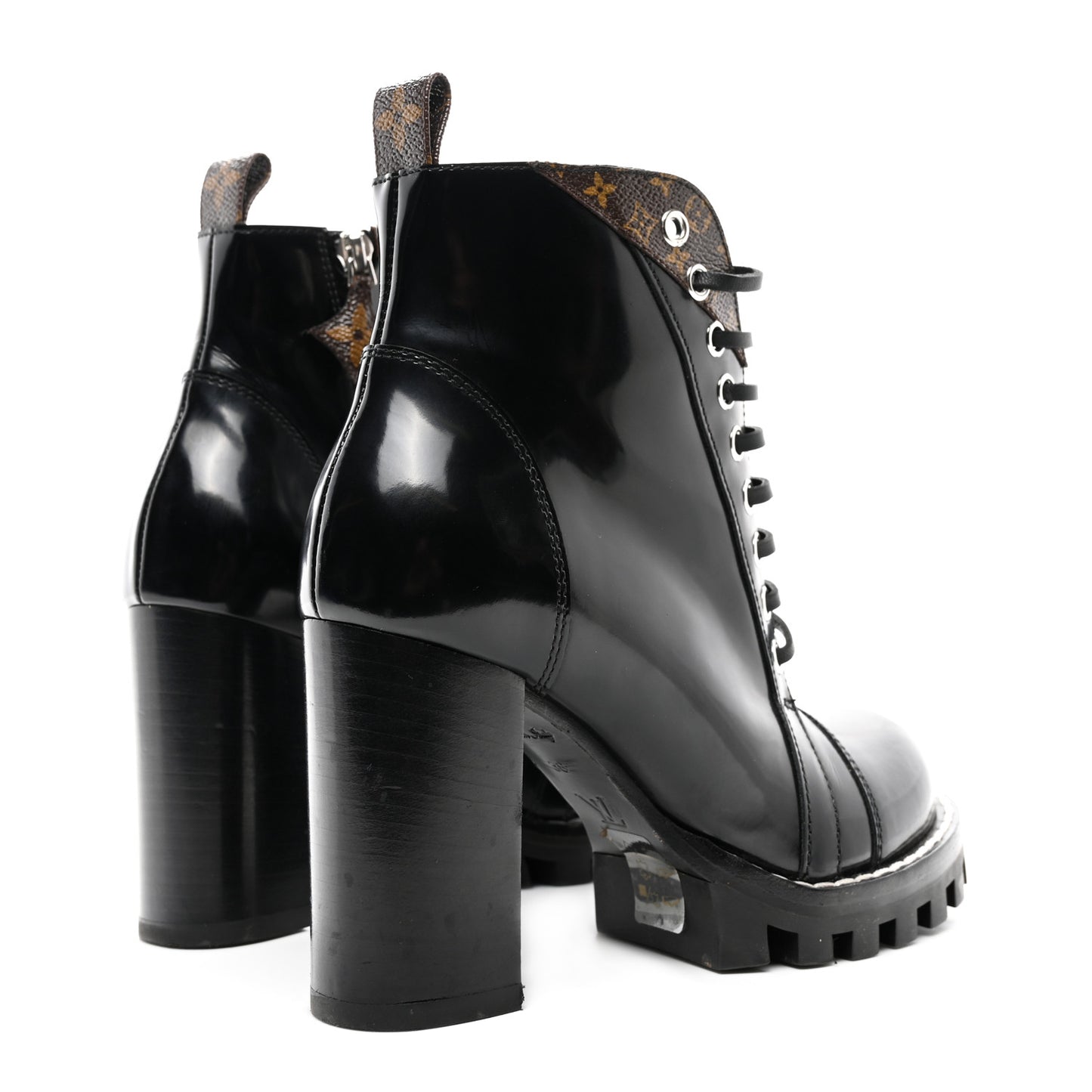 Patent Calfskin Monogram Star Trail Ankle Boots 36 Black
