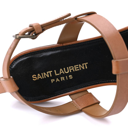 Saint Laurent Calfskin Cassandra Monogram Sandals 37.5 Tan 7 of 9