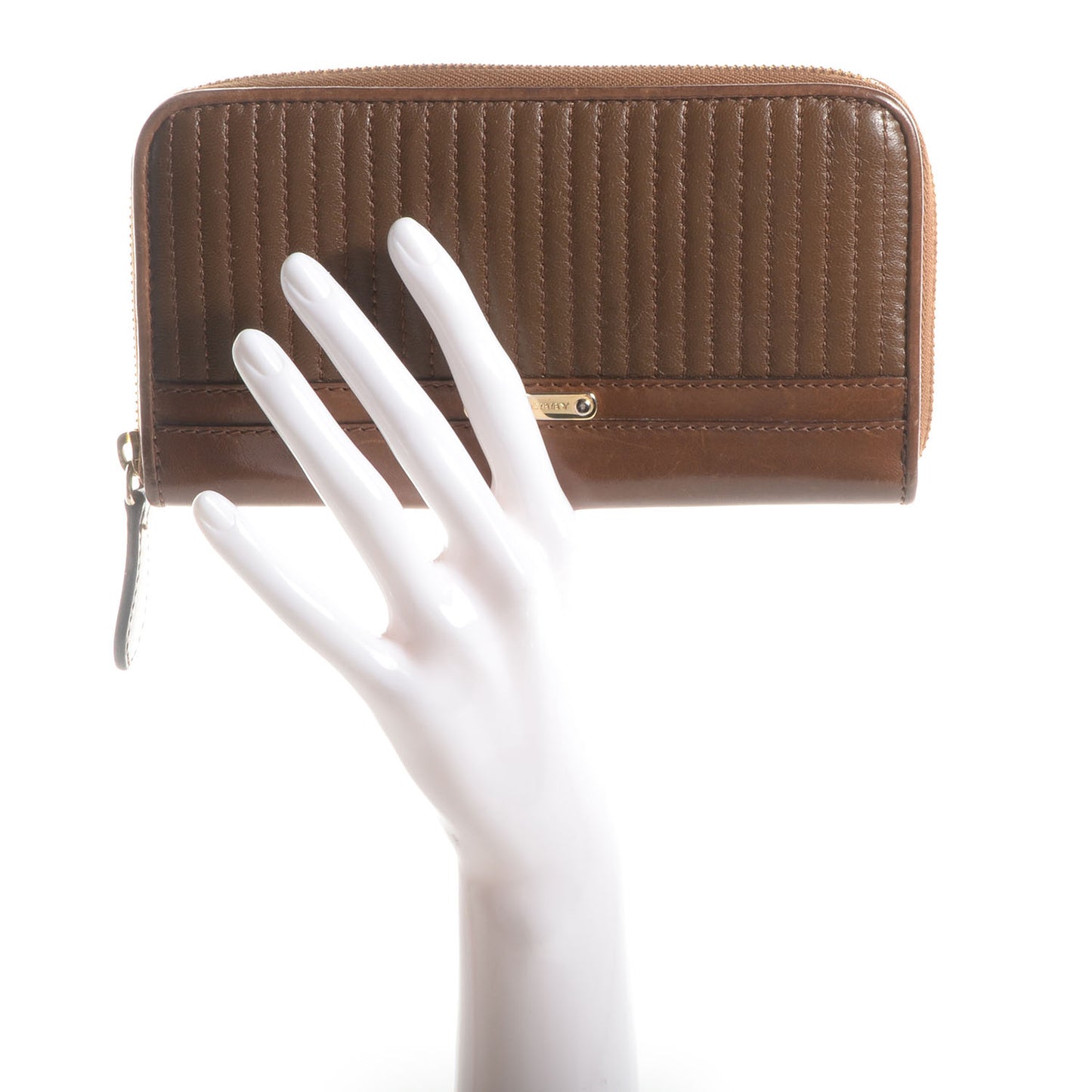 Stitched Leather Large Ziggy Zip Around Wallet Toffee