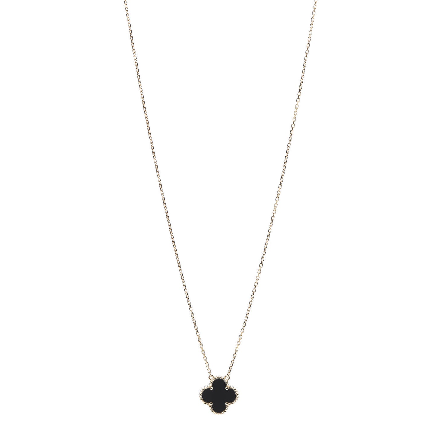 18K Yellow Gold Black Onyx Vintage Alhambra Pendant Necklace