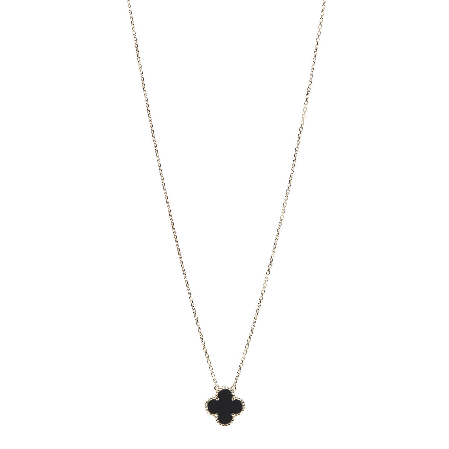 Van Cleef & Arpels 18K Yellow Gold Black Onyx Vintage Alhambra Pendant Necklace 1 of 7