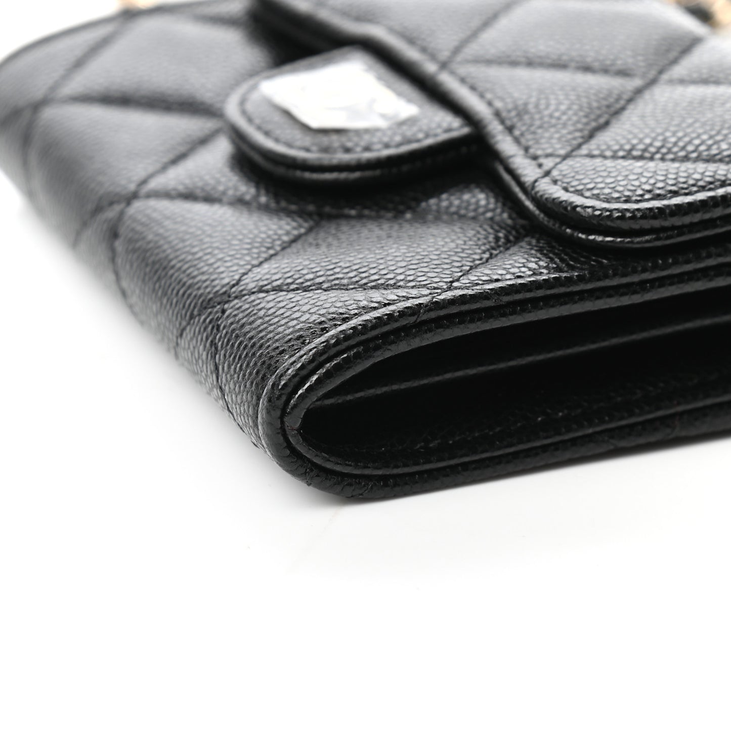 Caviar Quilted Flap Card Holder On Chain Black