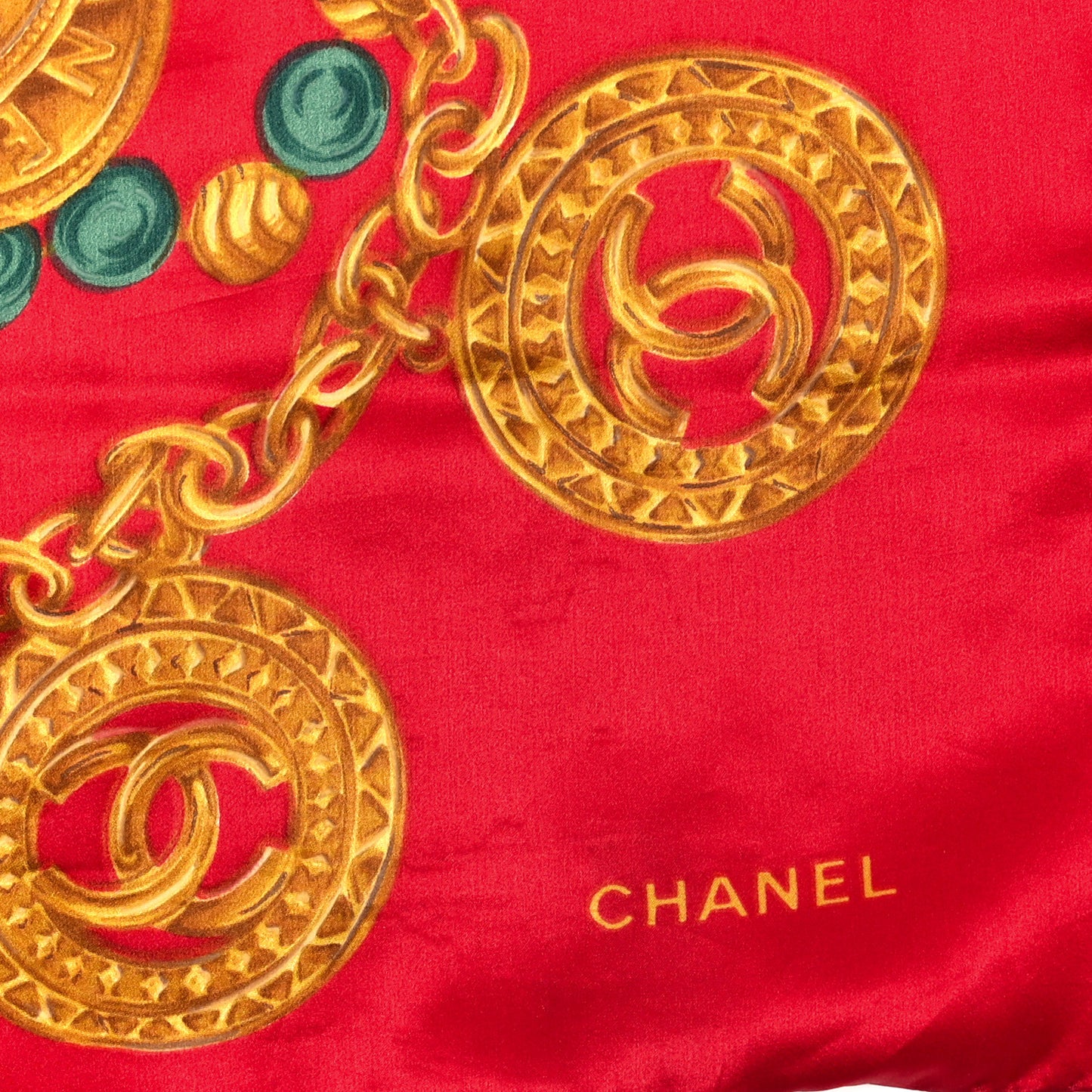 Printed Silk Medallion Scarf Red