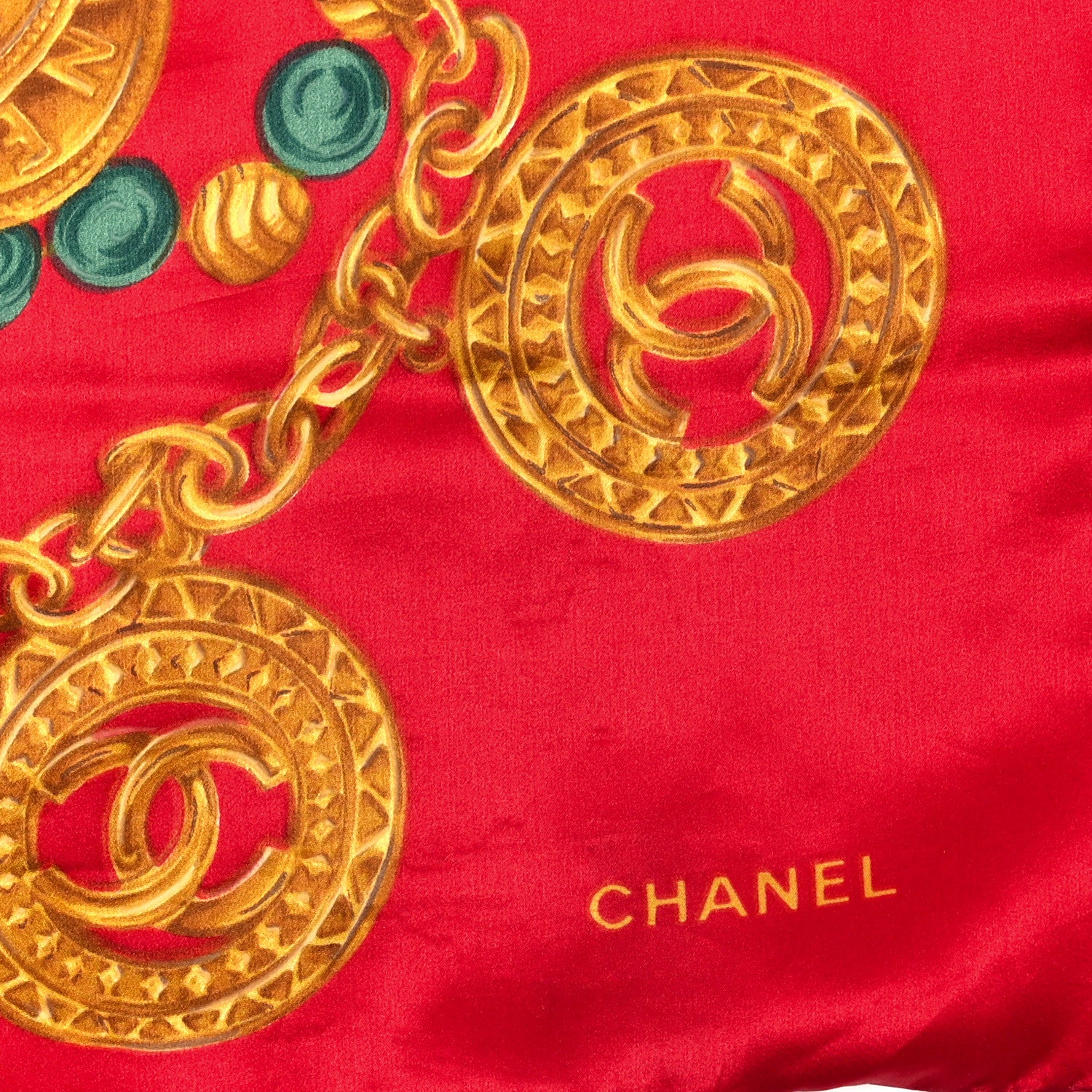 Chanel Printed Silk Medallion Scarf Red 2 of 3