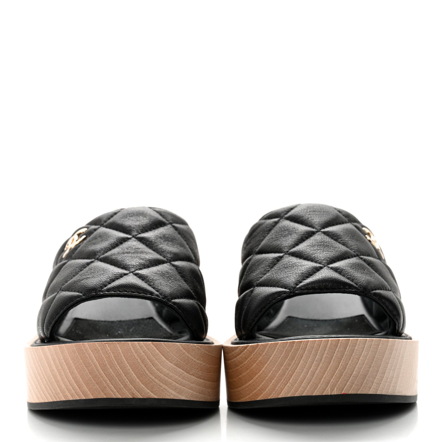 Chanel Lambskin Quilted CC Wedge Sandals 38 Black 2 of 13