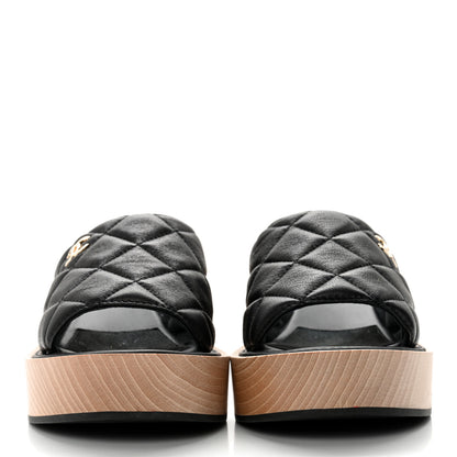 Chanel Lambskin Quilted CC Wedge Sandals 38 Black 2 of 13