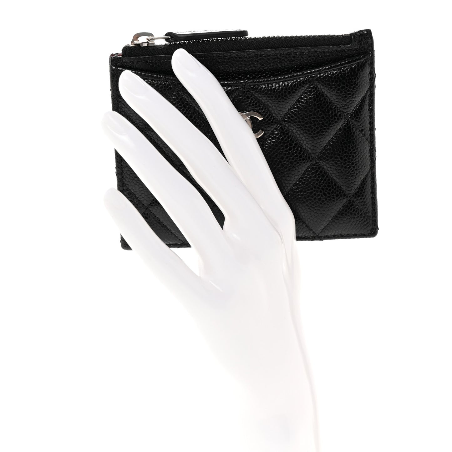 Caviar Quilted CC Zip Card Holder Black