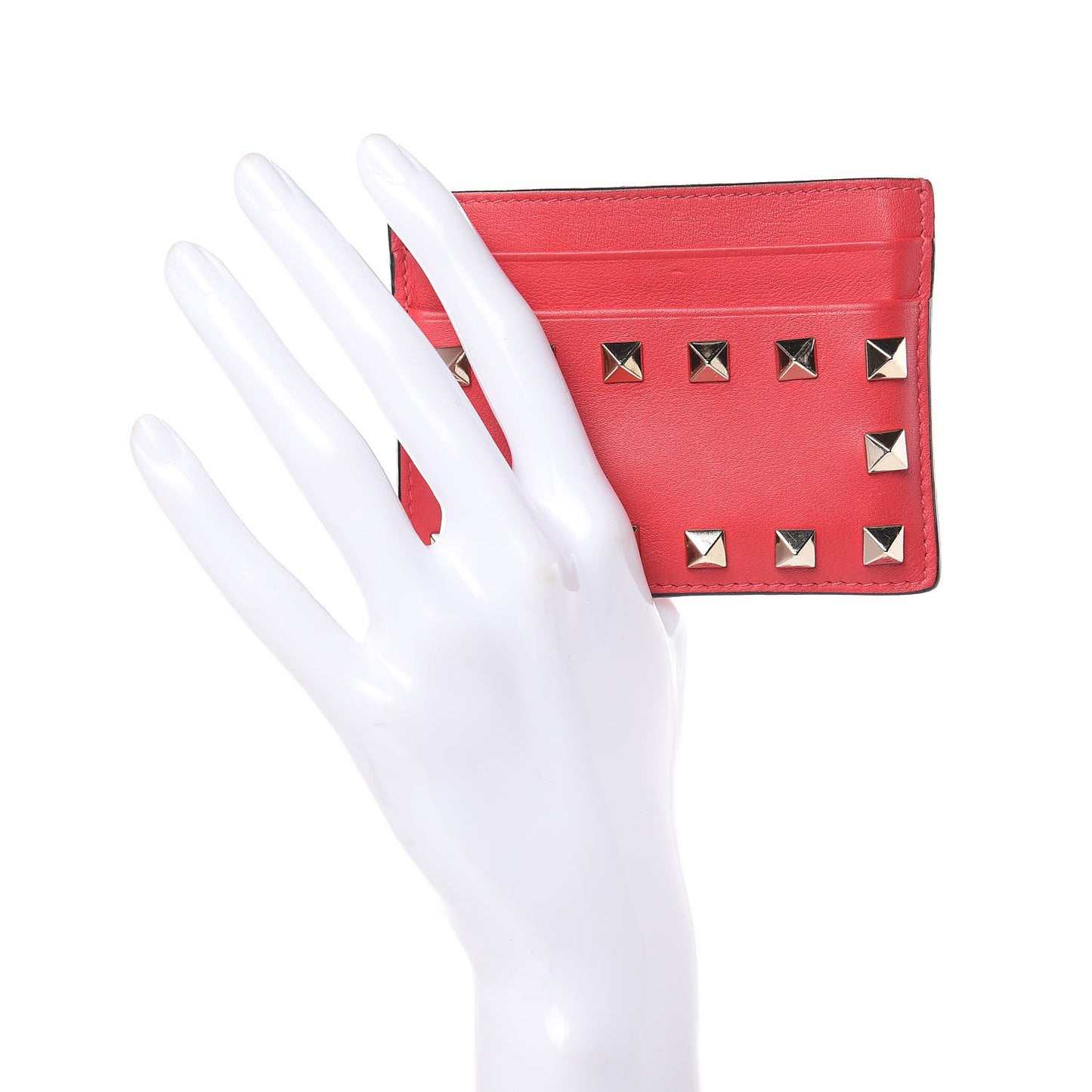 Vitello Rockstud Card Holder Deep Coral