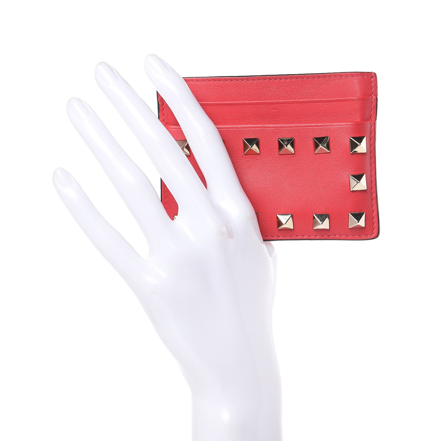 Valentino Garavani Vitello Rockstud Card Holder Deep Coral 2 of 10